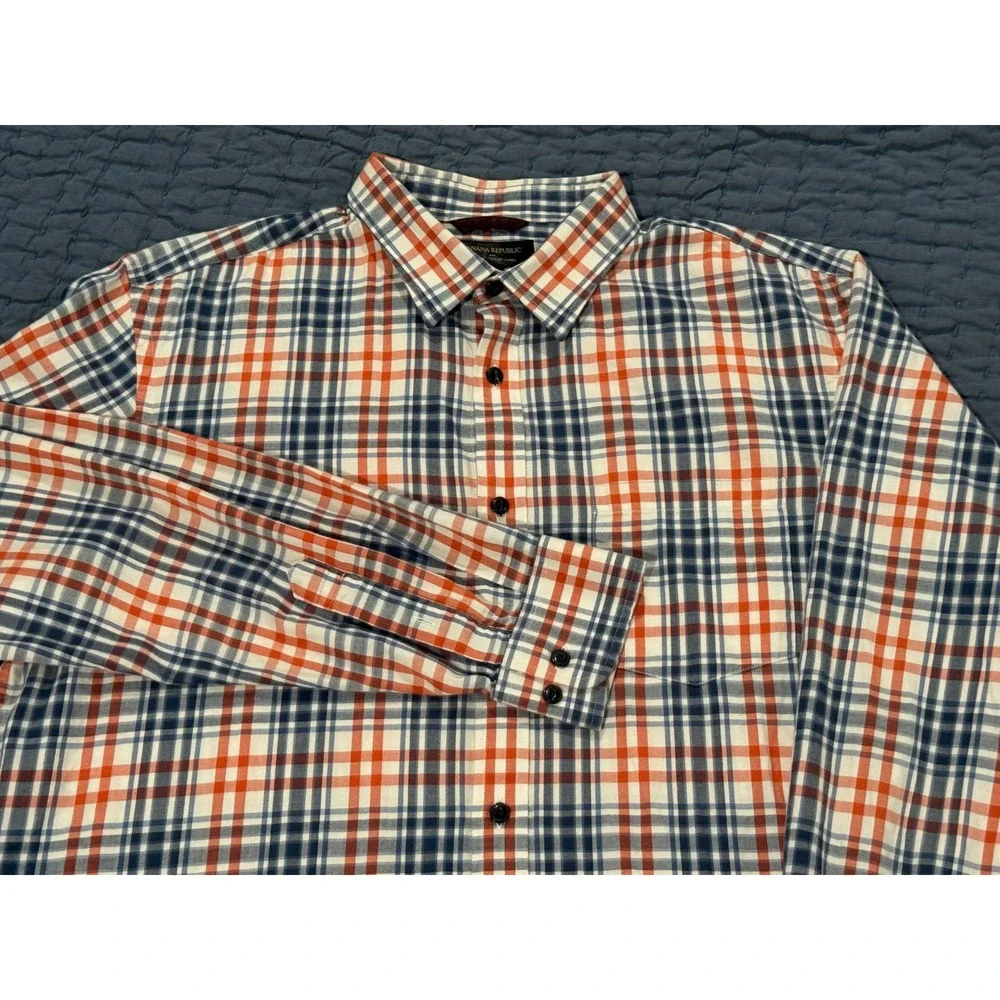 Banana Republic Lightweight Flannel L Long Sleeve Button-Up Shirt Blue Orange
